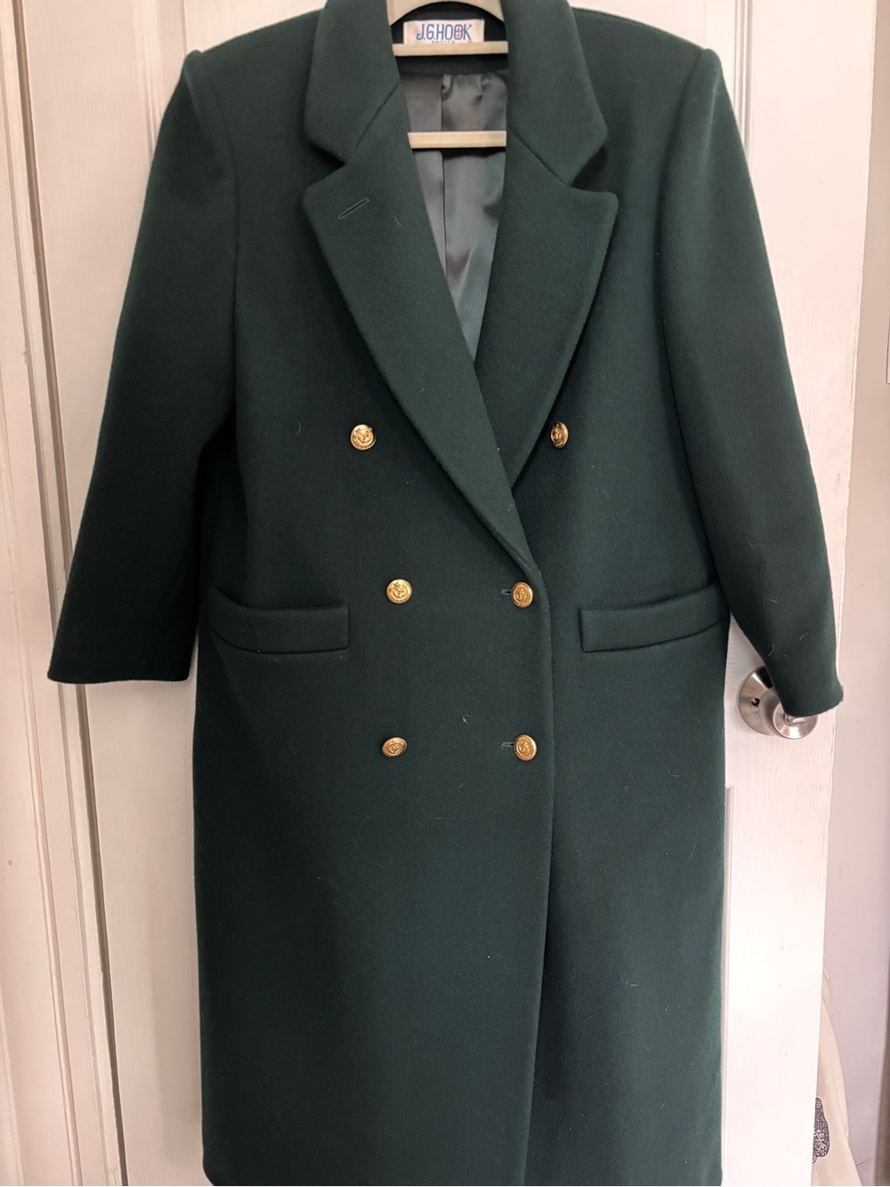 Vintage Dark Green JG Hook Wool Coat with Gold Button Detail Academia Poetcore